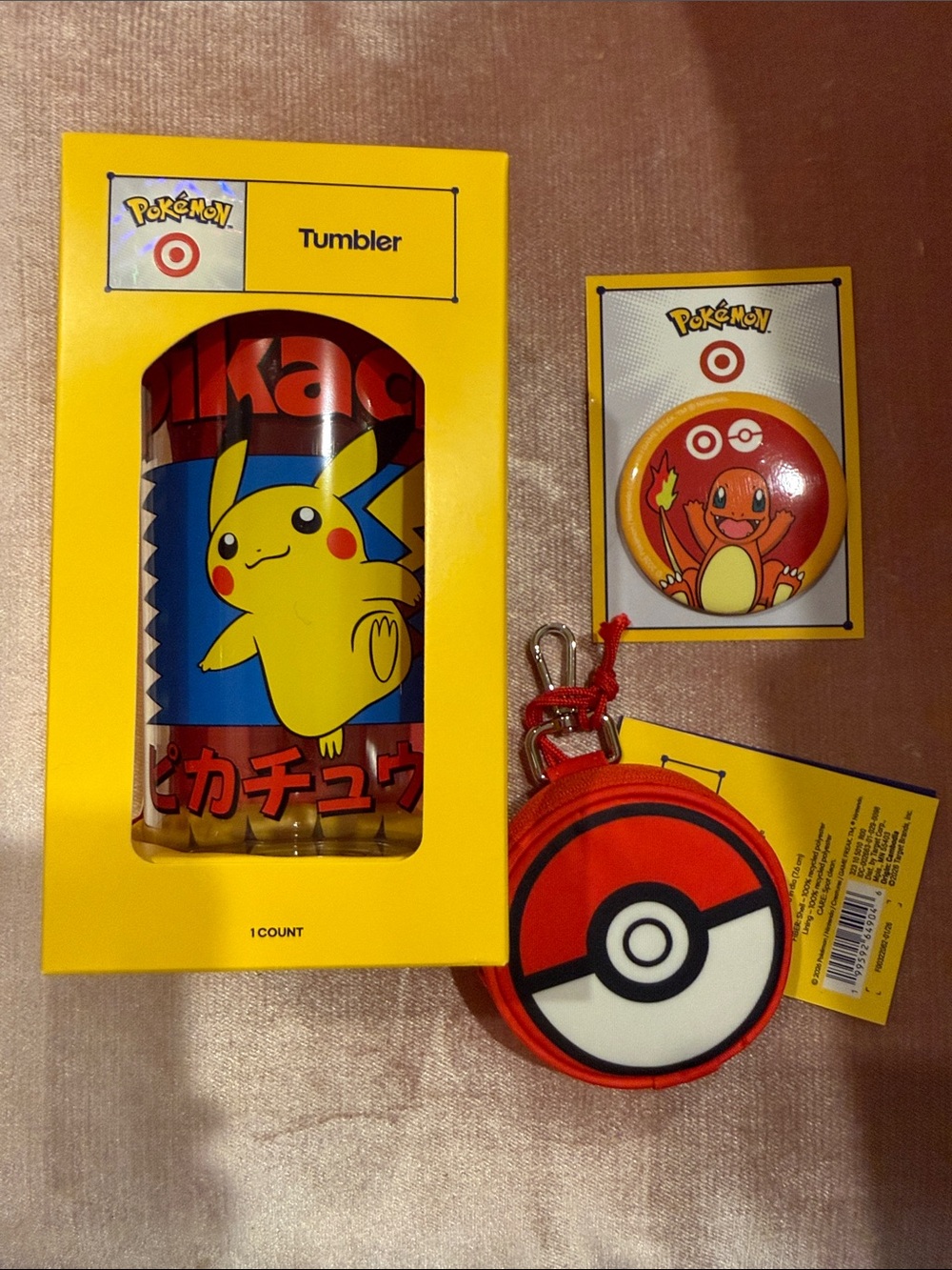 ⭐️ Pokémon x Target Pikachu Tumbler,  Charizard, Red Poké Ball Bag Charm Set